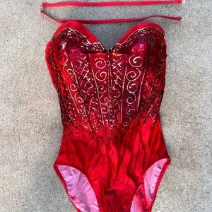 Gottex Vintage Red/Gold Broadway Show piece! Colorful One Piece Swimsuit Size 8